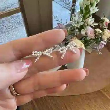 韵系 甜美风蝴蝶结串珠小众设计感 铜镀金 耳钉 女款