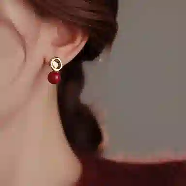 韵系 几何安可拉红 铜镀金 耳环 女款