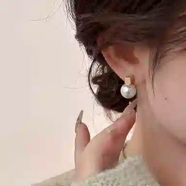 韵系 法式赫本风 几何方块无耳洞 仿珍珠 耳环 女款