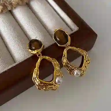 韵系 四季美拉德珍珠 铜镀金 耳环 女款