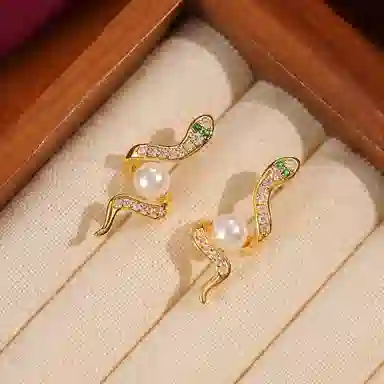 韵系 微镶灵蛇 铜镀金 耳环 女款