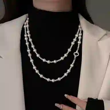 韵系 微镶满钻四叶草珍珠 铜镀金 项链 女款