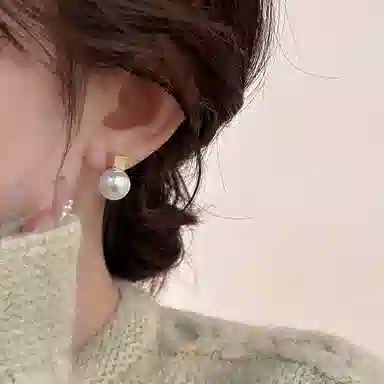 韵系 法式赫本风 几何方块无耳洞 仿珍珠 耳环 女款