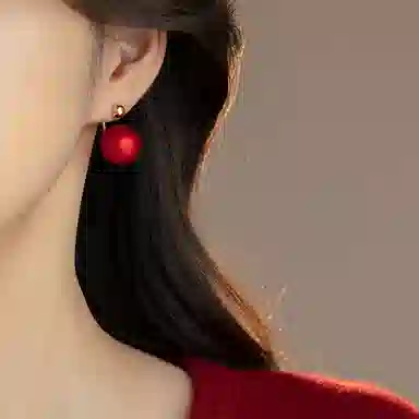 韵系 过年安可拉红珍珠 铜镀金 耳环 女款