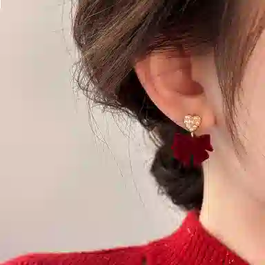 韵系 蝴蝶结爱心 丝绒 耳环 女款