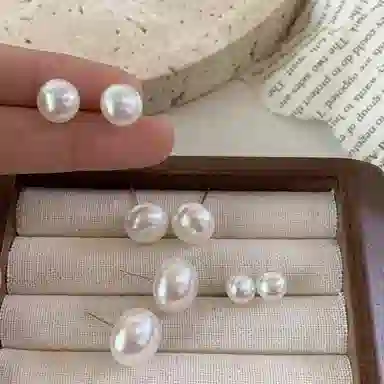 韵系 法式复古粉光馒头珍珠 轻奢小众百搭高级感 铜镀金 耳钉 女款