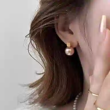 韵系 法式赫本风 几何方块无耳洞 仿珍珠 耳环 女款