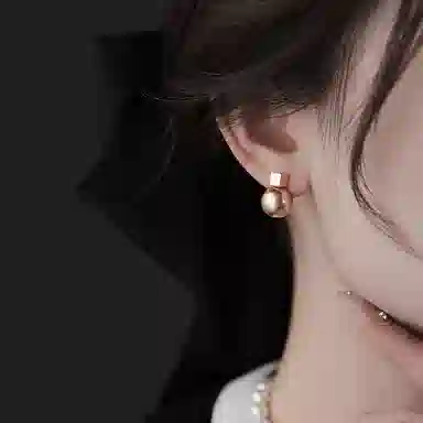 韵系 法式赫本风 几何方块无耳洞 仿珍珠 耳环 女款