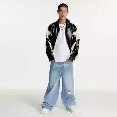 STARTER Retro Colorblock Leather Jacket