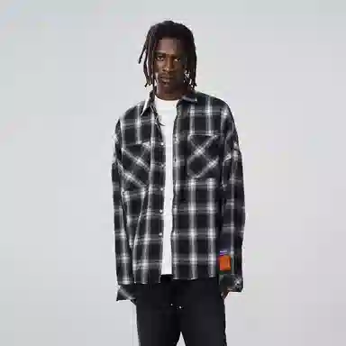 HARSH AND CRUEL Oversized Flannel Shirt Black White Plaid
