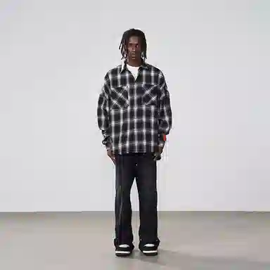 HARSH AND CRUEL Oversized Flannel Shirt Black White Plaid