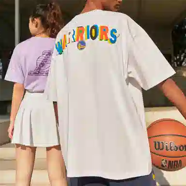 NBA Golden State Warriors Colorblock Lettering Oversized T-Shirt White