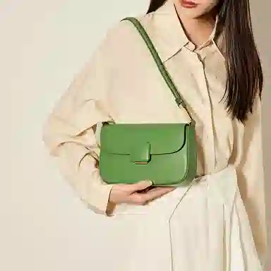 纳兰杜 时尚高级感女生包包小众潮流高颜值 牛皮 豆腐包斜挎单肩包小方包 小号 女款 深邃绿