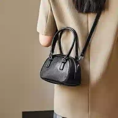 纳兰杜 女包百搭潮流甜酷少女高颜值个性精致包包 牛皮 保龄球包手提包单肩斜挎包手拎包 常规 女款 太空银/子夜黑