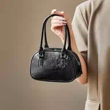 纳兰杜 女包百搭潮流甜酷少女高颜值个性精致包包 牛皮 保龄球包手提包单肩斜挎包手拎包 常规 女款 太空银/子夜黑