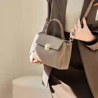 纳兰杜 女包大容量软糯感休闲女士品牌小众包包通勤 牛皮拼合成革 手提包单肩斜挎包 小号 女款 金棕色/大象灰