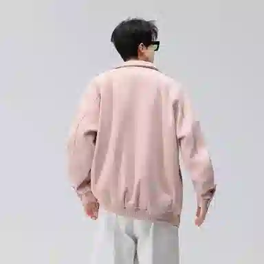 虫小绿 美式复古麂皮绒休闲外套潮流宽松翻领上衣百搭高级感字母刺绣拉链开衫情侣夹克 男女同款