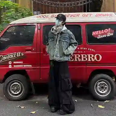 虫小绿 美式复古重工水洗做旧夹克上衣百搭春秋季潮牌小众解构拼接宽松休闲翻领牛仔外套 男女同款
