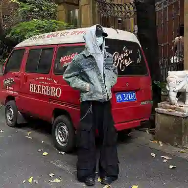 虫小绿 美式复古重工水洗做旧夹克上衣百搭春秋季潮牌小众解构拼接宽松休闲翻领牛仔外套 男女同款