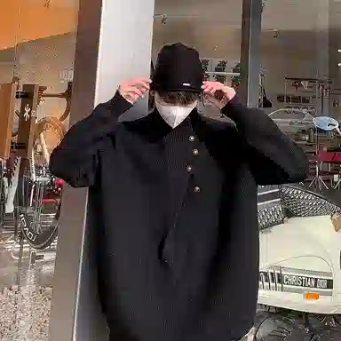 虫小绿 韩版半高领设计感毛衣男春秋季潮牌痞帅慵懒风斜襟套头上衣外套针织衫 男女同款