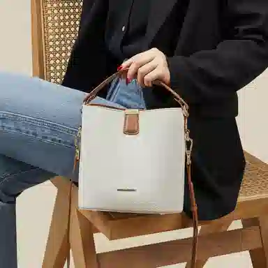 红蜻蜓 精致小巧小众高质感通勤大容量 牛皮 水桶包单肩包手提包斜挎包 常规 女款 棕色/黑色/米白色/咖啡色