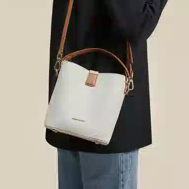 红蜻蜓 精致小巧小众高质感通勤大容量 牛皮 水桶包单肩包手提包斜挎包 常规 女款 棕色/黑色/米白色/咖啡色