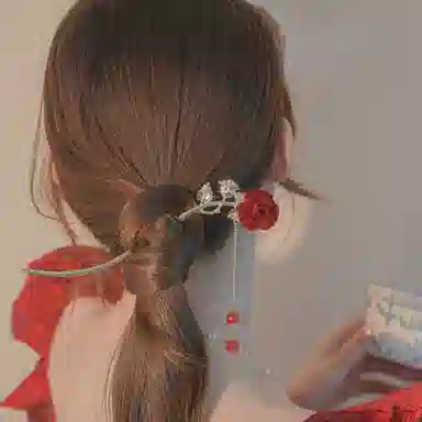 妖娆猫 新中式玫瑰 古风气质精致步摇流苏 高级感复古盘发头饰 发簪 女款