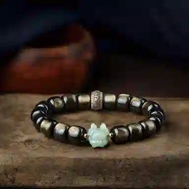 易明居 十二生肖文玩佛珠 黑曜石 玉石手串 男女同款情侣款