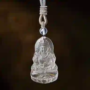 易明居 国风绿度母观世音菩萨 观音佛像牌转运珠 护身符玉坠 水晶 玉石项链 男女同款情侣款