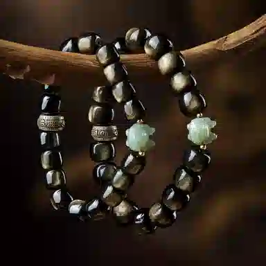 易明居 十二生肖文玩佛珠 黑曜石 玉石手串 男女同款情侣款