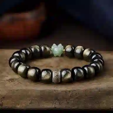 易明居 十二生肖文玩佛珠 黑曜石 玉石手串 男女同款情侣款