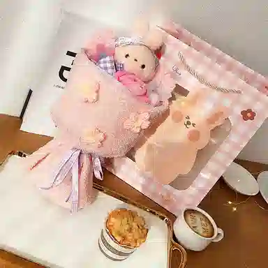雄俊 创意趣味花束可爱娃娃手捧花生日花朵少女心摆件 玩偶 毛绒公仔