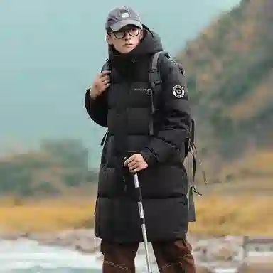 鸭鸭 中长款连帽时尚百搭保暖长袖羽绒服 男款