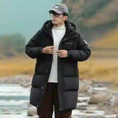 鸭鸭 中长款连帽时尚百搭保暖长袖羽绒服 男款