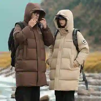 鸭鸭 中长款连帽时尚百搭保暖长袖羽绒服 男款