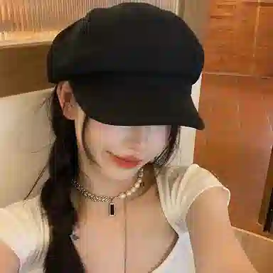 攸委 文艺风时尚黑色防寒保暖百搭显脸小 棉 贝雷帽 女款