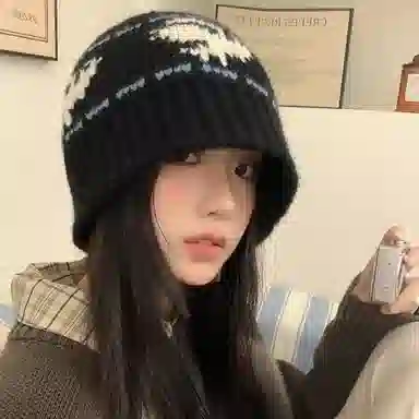 【秋冬降温必备】 攸委 黑色复古百搭通勤针织帽女冬季韩系百搭显脸小毛线水桶帽子 腈纶 加厚防寒保暖时尚绒线帽渔夫帽 男女同款情侣款