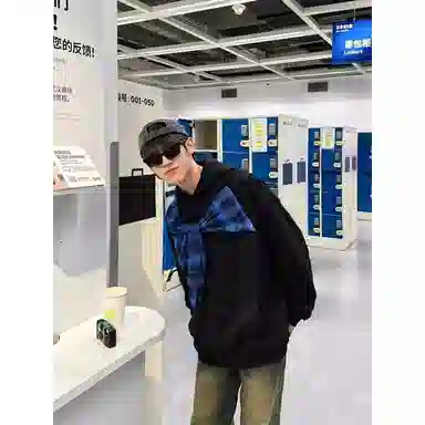 悍戈 美式复古潮流连帽拼接设计兼具高级感与氛围感卫衣 男女同款