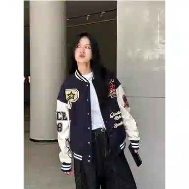 寻星记  潮牌毛巾绣字母春季复古宽松情侣夹克棒球服 男女同款