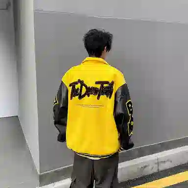 悍戈 美式高街复古撞色字母印花潮流保暖舒适百搭夹克 男女同款