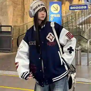 悍戈 美式复古潮流舒适百搭祖母刺绣运动棒球服外套夹克 男女同款