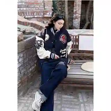 寻星记  潮牌毛巾绣字母春季复古宽松情侣夹克棒球服 男女同款
