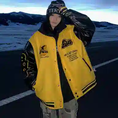 悍戈 美式高街复古撞色字母印花潮流保暖舒适百搭夹克 男女同款