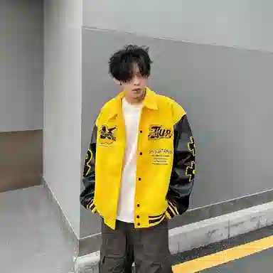 悍戈 美式高街复古撞色字母印花潮流保暖舒适百搭夹克 男女同款