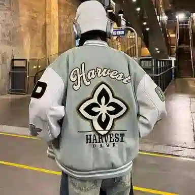 悍戈 美式复古潮流舒适百搭祖母刺绣运动棒球服外套夹克 男女同款