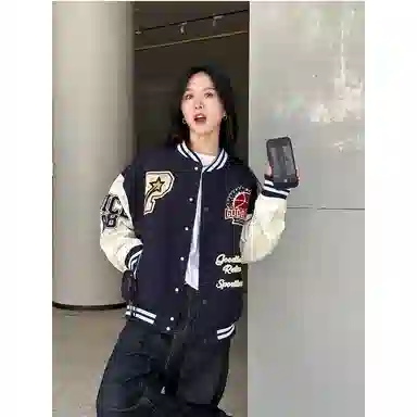 寻星记  潮牌毛巾绣字母春季复古宽松情侣夹克棒球服 男女同款