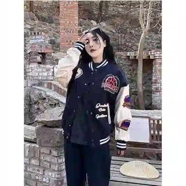 寻星记  潮牌毛巾绣字母春季复古宽松情侣夹克棒球服 男女同款