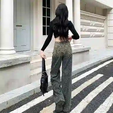 淑好百 复古渐变亮片高腰牛仔裤 女款