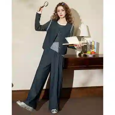 法文箱子 复古高级感牛仔休闲套装 女款