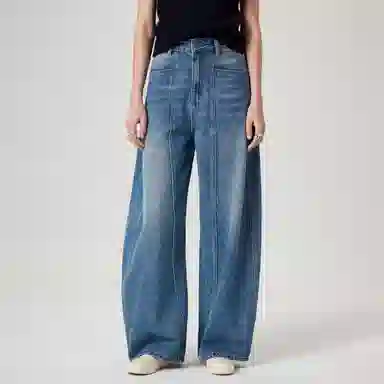 淑好百 宽松显瘦设计感休闲高腰牛仔裤 女款